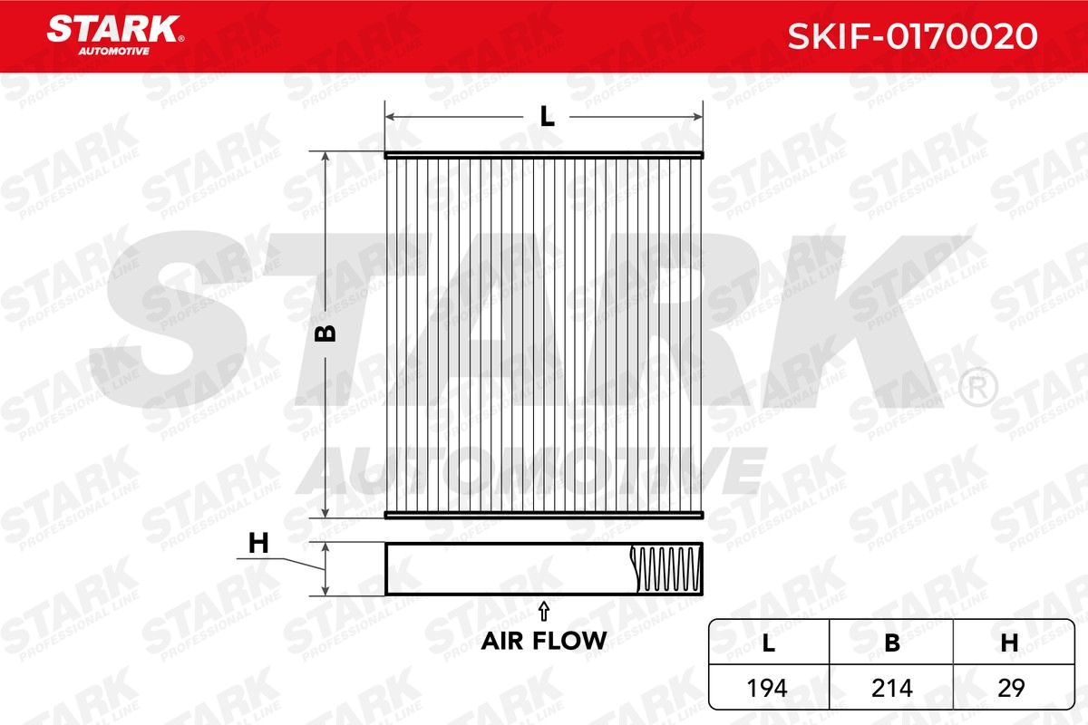 STARK SKIF-0170020: Filtrs, Salona telpas gaiss Smalkās attīrīšanas salona filtrs, Daļiņu filtrs, Filtra patrona, Suspendēto vielu filtrs (HEPA)