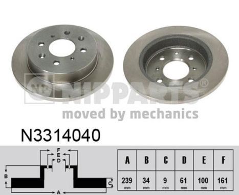 NIPPARTS N3314040: Disco de freno Eje trasero, Ø: 239mm, macizo, Ø: 239mm