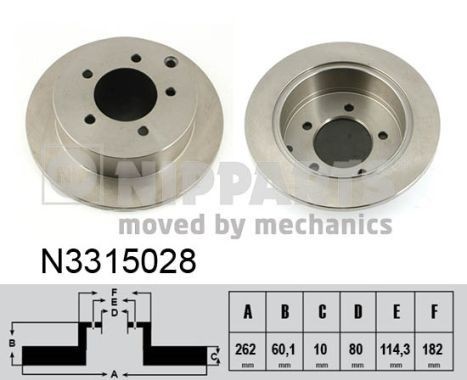 NIPPARTS N3315028: Féktárcsa hátsótengely, Ø: 262mm, tele, Ø: 262mm, lakkozott