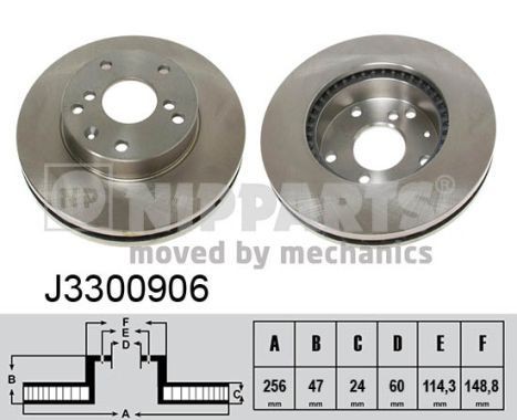 NIPPARTS J3300906: Bremseskive Ø: 256mm, indvendigt ventileret, Ø: 256mm