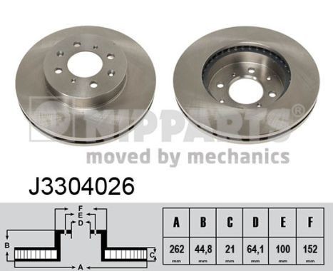 NIPPARTS J3304026: Brzdový kotúč Ø: 262mm, s vnútorným chladením, Ø: 262mm, lakovane, so skrutkami