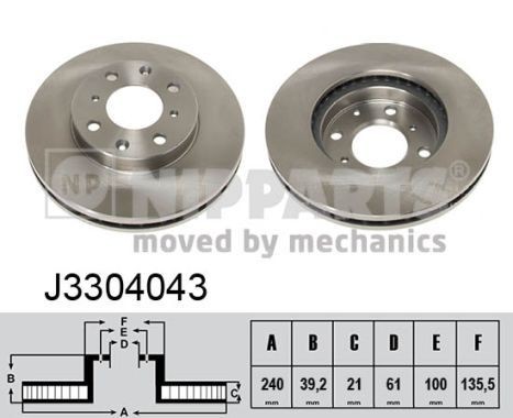 NIPPARTS J3304043: Δισκόπλακα Ø: 240mm, εσωτερικά αεριζόμενο, Ø: 240mm, βαμμένο