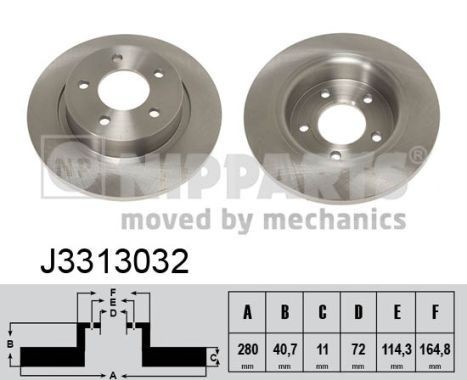 NIPPARTS J3313032: Δισκόπλακα Πίσω άξονας, Ø: 280mm, πλήρες, Ø: 280mm, βαμμένο