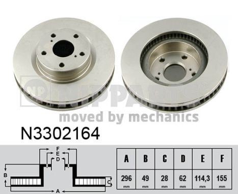 NIPPARTS N3302164: Bremžu diski Priekšējais tilts, Ø: 296mm, ar iekšējo ventilāciju, Ø: 296mm, lakots