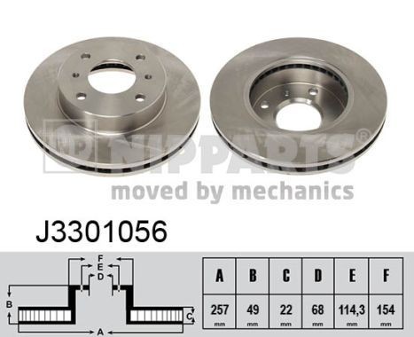 NIPPARTS J3301056: Stabdžių diskas priekinė ašis, Ø: 257mm, vidinis ventiliavimas, Ø: 257mm, nudažyta