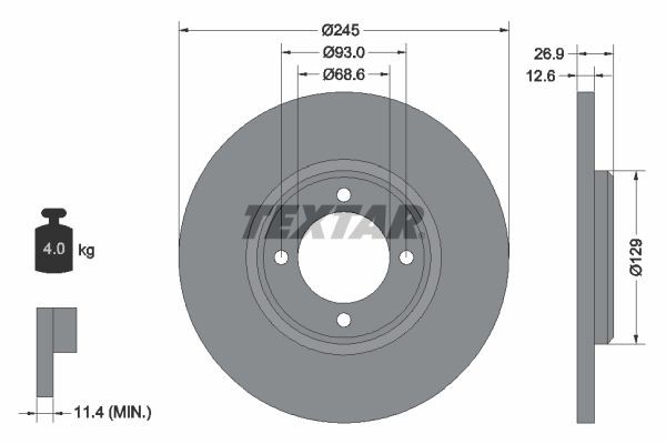 TEXTAR 92008200: Piduriketas Ø: 245mm, täis, Ø: 245mm, ilma rattakeskmeta, ilma rattalaagrita, ilma rattakinnituspoltideta