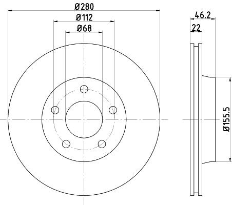 TEXTAR 92025800: Piduriketas Ø: 280mm, välisõhutus, Ø: 280mm, ilma rattakeskmeta, ilma rattakinnituspoltideta