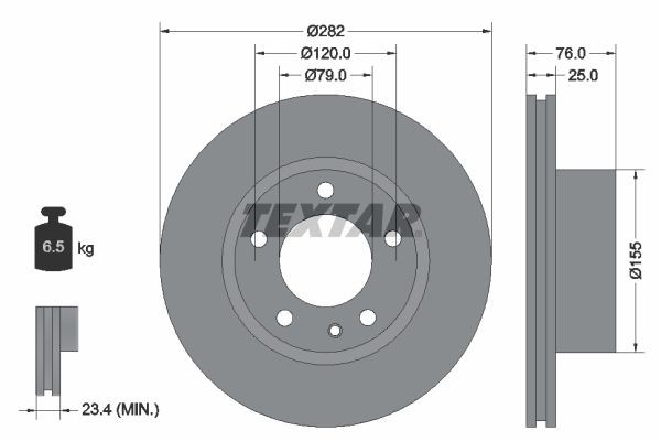 TEXTAR 92026700: Piduriketas Ø: 282mm, sisemine õhutus, Ø: 282mm, ilma rattakeskmeta, ilma rattalaagrita, ilma rattakinnituspoltideta