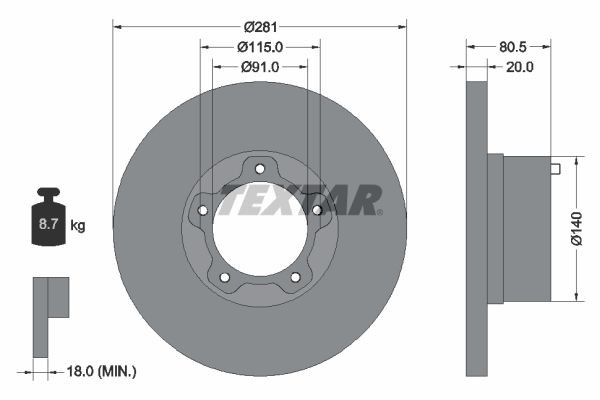 TEXTAR 92031500: Piduriketas Ø: 281mm, täis, Ø: 281mm, ilma rattakeskmeta, ilma rattalaagrita, koos rattakinnituspoltidega