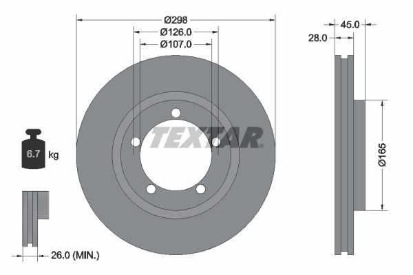 TEXTAR 92040200: Stabdžių diskas Ø: 298mm, vidinis ventiliavimas, Ø: 298mm, be rato stebulės, be rato tvirtinimo smeigių