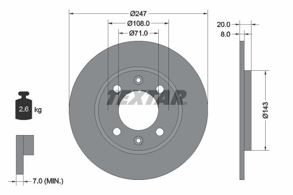 TEXTAR 92043200: Brzdový kotouč R: 247mm, plný, R: 247mm, bez náboje kola, bez ložiska (kola), bez šroubů vozidlového kola