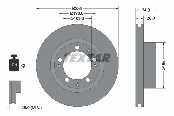 TEXTAR 92052300: Bremseskive Ø: 298mm, indvendigt ventileret, Ø: 298mm, uden hjulnav, uden hjullejer, uden hjulbolte