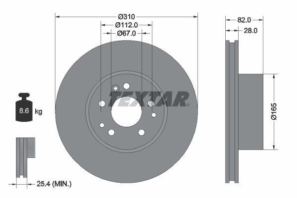 TEXTAR 92056700: Piduriketas Ø: 310mm, sisemine õhutus, Ø: 310mm, ilma rattakeskmeta, ilma rattalaagrita, ilma rattakinnituspoltideta