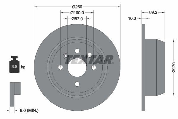 TEXTAR 92057000: Piduriketas Ø: 260mm, täis, Ø: 260mm, ilma rattakeskmeta, ilma rattalaagrita, ilma rattakinnituspoltideta