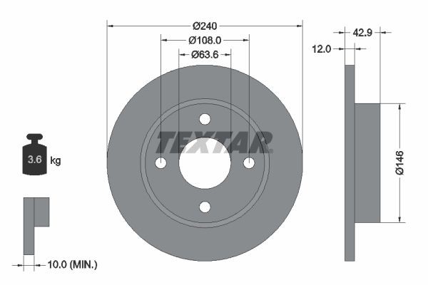 TEXTAR 92075300: Piduriketas Ø: 240mm, täis, Ø: 240mm, ilma rattakeskmeta, ilma rattalaagrita, ilma rattakinnituspoltideta