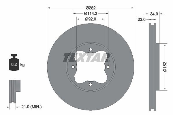 TEXTAR 92081600 Bremsscheibe Ø: 282mm, innenbelüftet, Ø: 282mm, ohne Radnabe, ohne Radlager, ohne Radbefestigungsbolzen