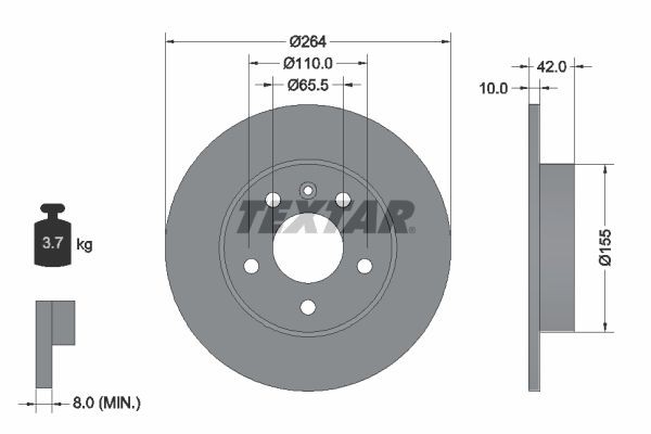 TEXTAR 92092100: Piduriketas Ø: 264mm, täis, Ø: 264mm, ilma rattakeskmeta, ilma rattalaagrita, ilma rattakinnituspoltideta