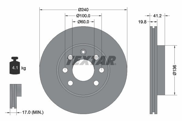 TEXTAR 92111400: Bremžu diski Ø: 240mm, ar iekšējo ventilāciju, Ø: 240mm, bez riteņa rumbas, bez riteņa rumbas gultņa, bez riteņu stiprināšanas skrūvēm