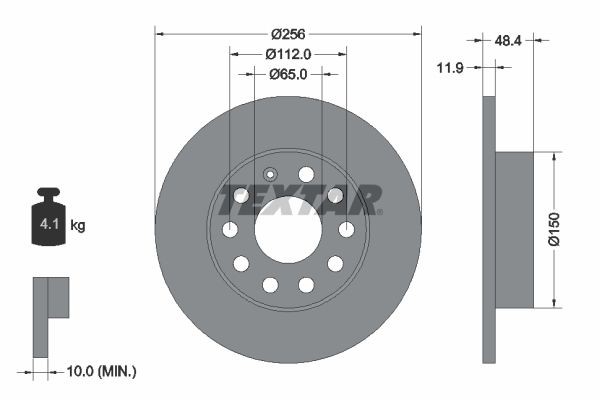 TEXTAR 92121100: Stabdžių diskas Ø: 256mm, visiškai, Ø: 256mm, be rato stebulės, be rato guolio, be rato tvirtinimo smeigių