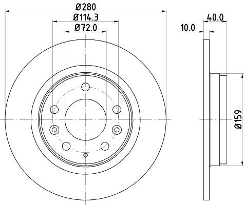 MINTEX MDC1665: Δισκόπλακα Ø: 280mm, πλήρες, Ø: 280mm, χωρίς πλήμνη, χωρίς ρουλεμάν τροχού, χωρίς μπουλόνια στερέωσης τροχού