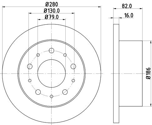 MINTEX MDC1686: Stabdžių diskas Ø: 280mm, visiškai, Ø: 280mm, be rato stebulės, be rato guolio, be rato tvirtinimo smeigių