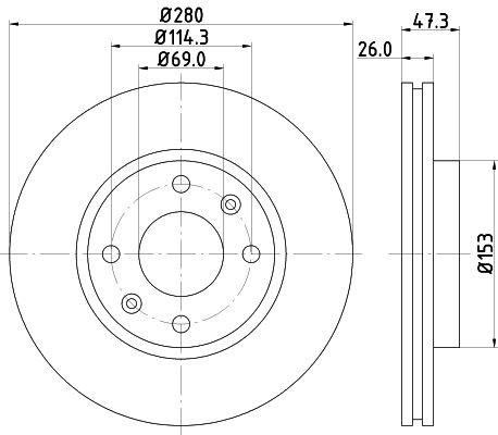 MINTEX MDC1812: Disc de frână Ř: 280mm, ventilat interior, Ř: 280mm, fara butuc roata, fara rulment roata, fara suruburi de fixare roata