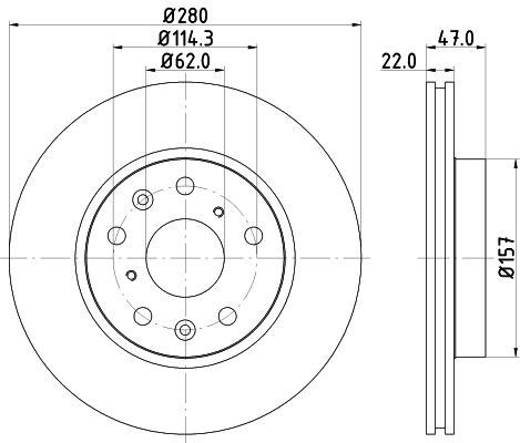 MINTEX MDC1822: Stabdžių diskas Ø: 280mm, vidinis ventiliavimas, Ø: 280mm, be rato stebulės, be rato guolio, be rato tvirtinimo smeigių