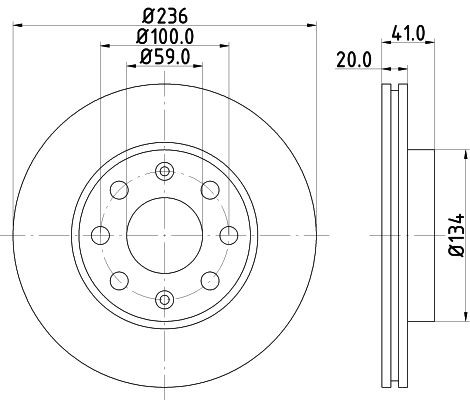 MINTEX MDC2155: Disc de frână Ř: 236mm, ventilat interior, Ř: 236mm, fara butuc roata, fara rulment roata, fara suruburi de fixare roata