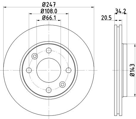 MINTEX MDC532: Disc de frână Ř: 247mm, ventilat interior, Ř: 247mm, fara butuc roata, fara rulment roata, fara suruburi de fixare roata