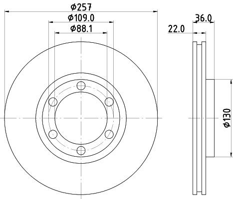 MINTEX MDC738: Bremseskive Ø: 257mm, indvendigt ventileret, Ø: 257mm, uden hjulnav, uden hjullejer, uden hjulbolte