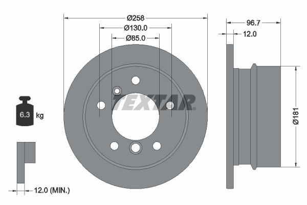 TEXTAR 92137500: Piduriketas Ø: 258mm, täis, Ø: 258mm, ilma rattakeskmeta, ilma rattalaagrita, ilma rattakinnituspoltideta