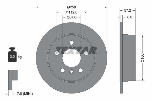 TEXTAR 92132100: Δισκόπλακα Ø: 258mm, πλήρες, Ø: 258mm, χωρίς πλήμνη, χωρίς ρουλεμάν τροχού, χωρίς μπουλόνια στερέωσης τροχού