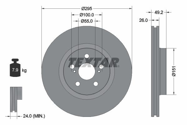 TEXTAR 92135600: Bromsskiva Ø: 295mm, ventilerad invändigt, Ø: 295mm, utan hjulvnav, utan hjullager, utan hjulbultar