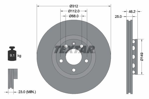 TEXTAR 92106105: Piduriketas Ø: 312mm, välisõhutus, Ø: 312mm, kaetud, ilma rattakeskmeta, ilma rattalaagrita, ilma rattakinnituspoltideta PRO+