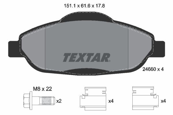 TEXTAR 2466001: Piduriklotsid Q+ koos lisadega, koos pidurisadula kruvidega