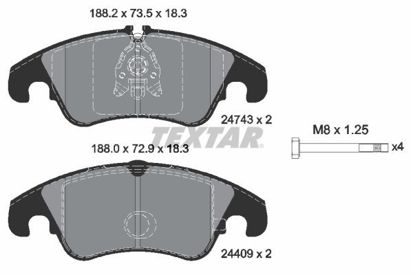 TEXTAR 2474302: Piduriklotsid koos pidurisadula kruvidega