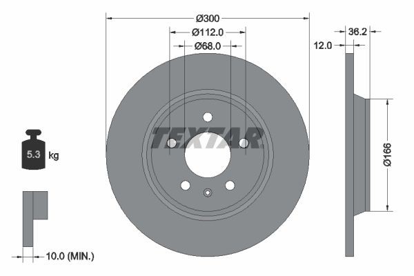 TEXTAR 92160100: Piduriketas Ø: 300mm, täis, Ø: 300mm, ilma rattakeskmeta, ilma rattalaagrita, ilma rattakinnituspoltideta