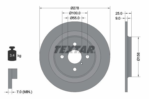 TEXTAR 92161900: Disco de freno Ø: 278mm, macizo, Ø: 278mm, sin buje de rueda, sin cojinete rueda, sin perno de sujeción de rueda