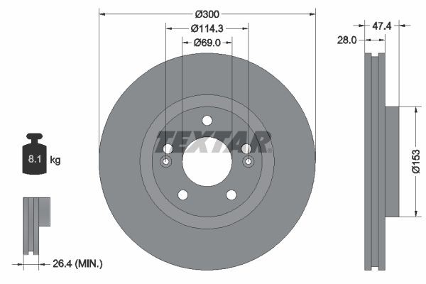 TEXTAR 92166200: Piduriketas Ø: 300mm, sisemine õhutus, Ø: 300mm, ilma rattakeskmeta, ilma rattalaagrita, ilma rattakinnituspoltideta