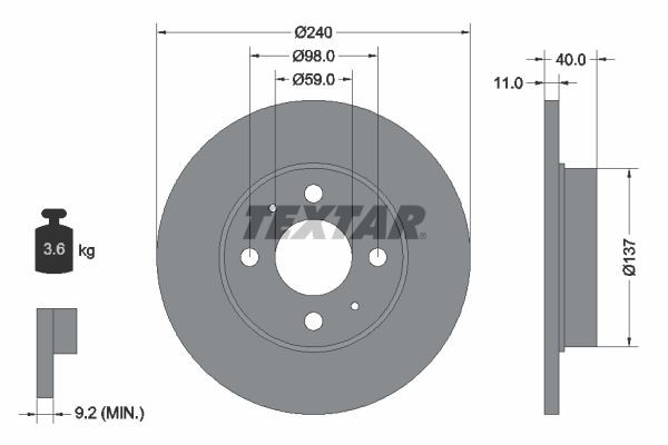 TEXTAR 92061103: Piduriketas Ø: 240mm, täis, Ø: 240mm, kaetud, ilma rattakeskmeta, ilma rattalaagrita, ilma rattakinnituspoltideta PRO