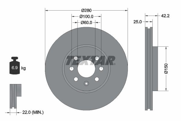 TEXTAR 92124603: Δισκόπλακα Ø: 280mm, εσωτερικά αεριζόμενο, Ø: 280mm, με επίστρωση, χωρίς πλήμνη, χωρίς ρουλεμάν τροχού, χωρίς μπουλόνια στερέωσης τροχού PRO