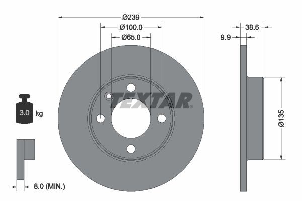 TEXTAR 92009303: Stabdžių diskas Ø: 239mm, visiškai, Ø: 239mm, padengta, be rato stebulės, be rato guolio, be rato tvirtinimo smeigių PRO