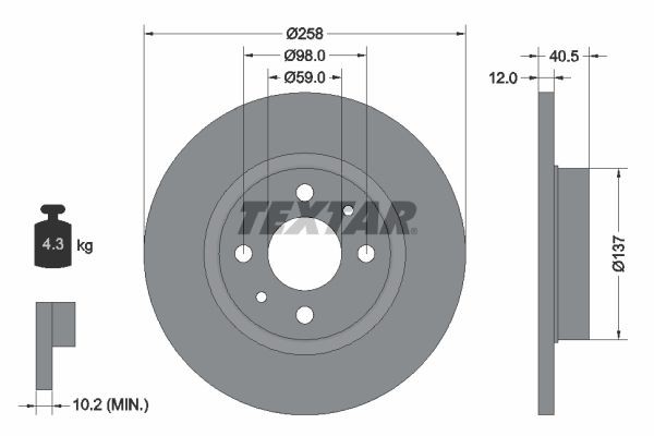 TEXTAR 92041503: Piduriketas Ø: 258mm, täis, Ø: 258mm, kaetud, ilma rattakeskmeta, ilma rattalaagrita, ilma rattakinnituspoltideta PRO