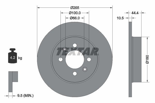 TEXTAR 92064903: Piduriketas Ø: 265mm, täis, Ø: 265mm, kaetud, ilma rattakeskmeta, ilma rattalaagrita, ilma rattakinnituspoltideta PRO