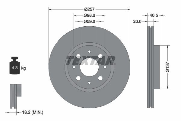 TEXTAR 92068503: Piduriketas Ø: 257mm, sisemine õhutus, Ø: 257mm, kaetud, ilma rattakeskmeta, ilma rattalaagrita, ilma rattakinnituspoltideta PRO