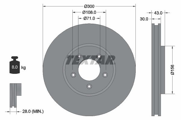 TEXTAR 92099003: Brzdový kotúč Ø: 300mm, s vnútorným chladením, Ø: 300mm, potiahnutá, bez náboja kolesa, bez ložiska kolesa, bez skrutiek upevnujucich koleso PRO