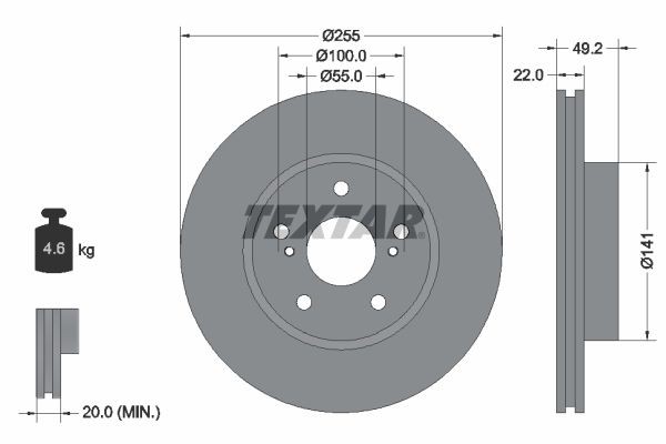 TEXTAR 92179503: Piduriketas Ø: 255mm, sisemine õhutus, Ø: 255mm, kaetud, ilma rattakeskmeta, ilma rattalaagrita, ilma rattakinnituspoltideta PRO