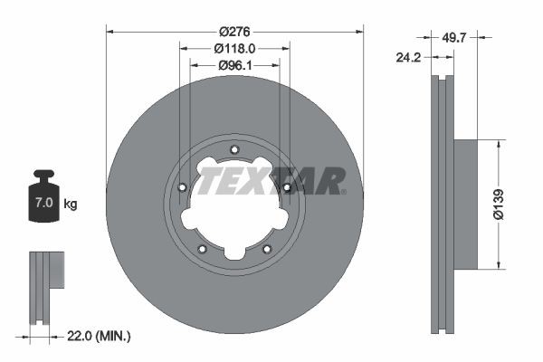 TEXTAR 93185300: Piduriketas Ø: 276mm, sisemine õhutus, Ø: 276mm, ilma rattakeskmeta, ilma rattalaagrita, ilma rattakinnituspoltideta