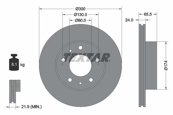 TEXTAR 92116703: Stabdžių diskas Ø: 300mm, vidinis ventiliavimas, Ø: 300mm, padengta, be rato stebulės, be rato guolio, be rato tvirtinimo smeigių PRO