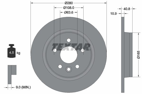 TEXTAR 92255603: Piduriketas Ø: 280mm, täis, Ø: 280mm, kaetud, ilma rattakeskmeta, ilma rattalaagrita, ilma rattakinnituspoltideta PRO